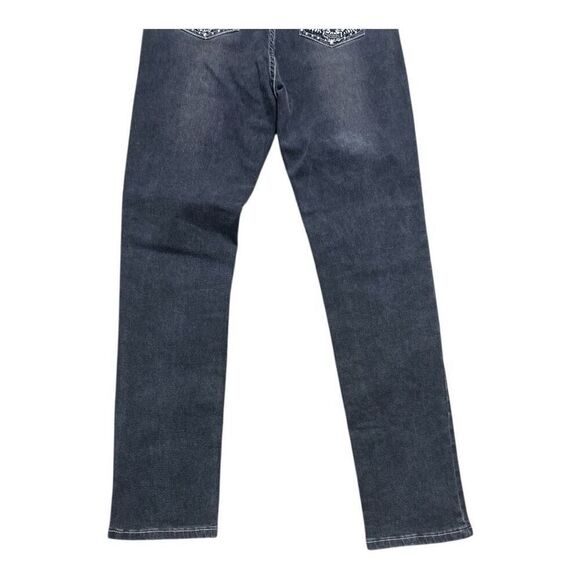 Women Grey Skull Wings Rhinestone Embroidered Stretch Denim Straight Jeans M - Picture 4 of 10